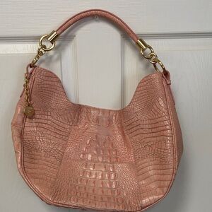 Brahmin Pink Croc-Embossed Shoulder Bag